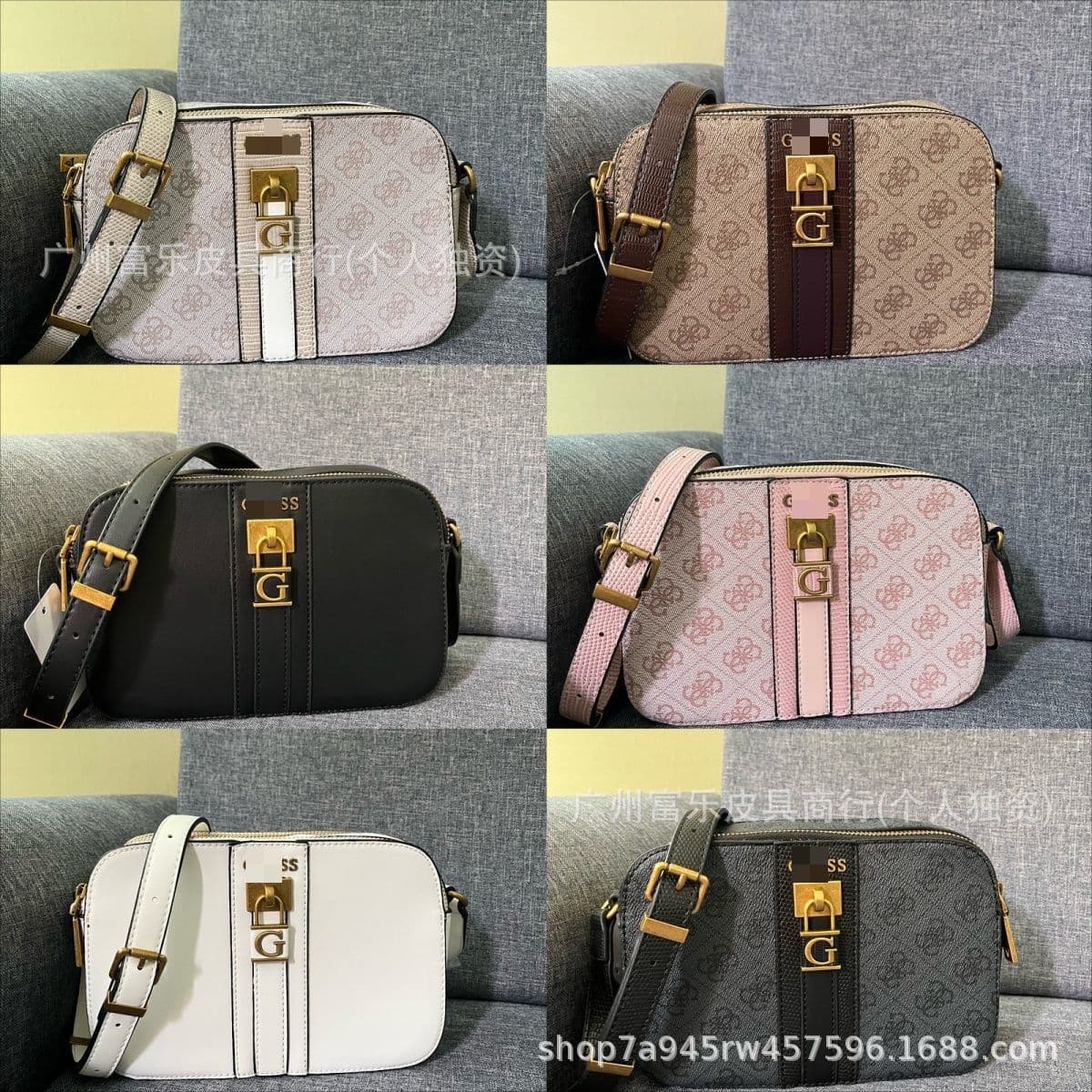 GS Guess New European and American Printed Fashion Retro Zipper Hanging Stitching Camera Square Bag Shoulder Crossbody Bag for Women