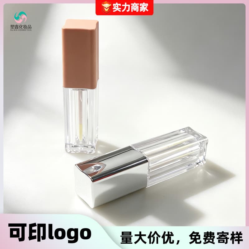 Factory wholesale 7ml AS square transparent bottle matte lip gloss lip color tube pinwheel style lip glaze bottle customizable with logo