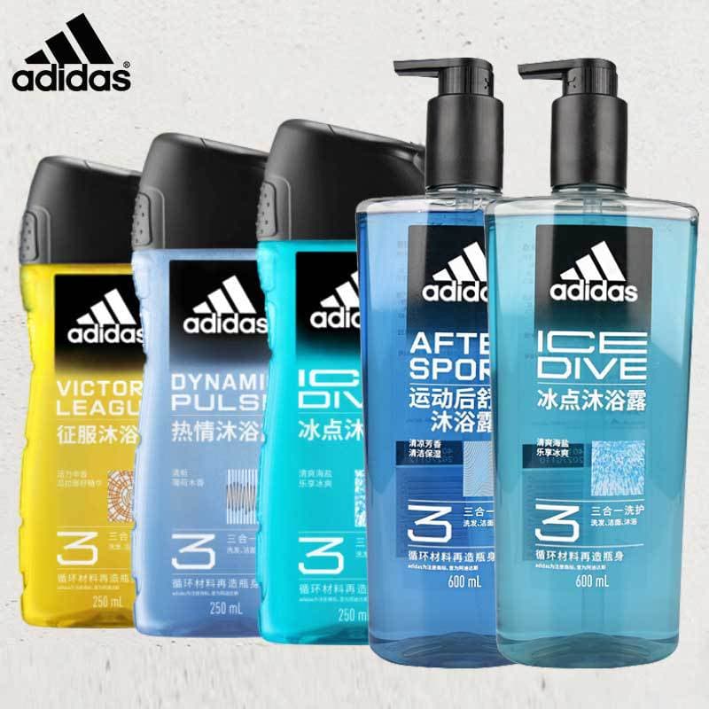 Adidas Men's 3-in-1 Shower Gel, Shampoo, and Face Wash 250ml / 600ml Ice Point, Passion, Conquest