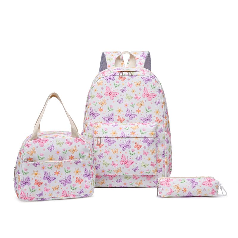 New Butterfly 3-in-1 Set Bag for College Students, Large-Capacity Backpack with Insulated Tote and Casual Pencil Case