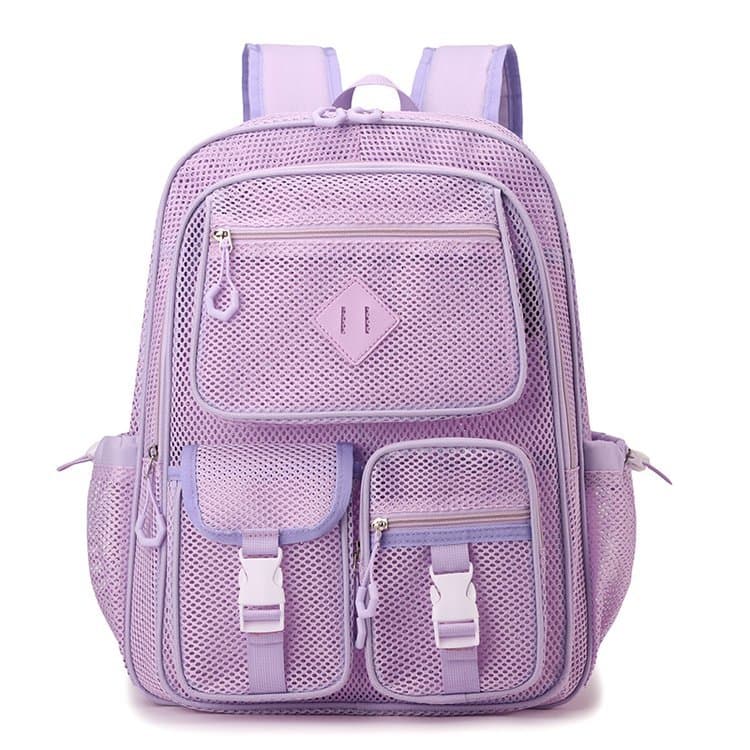 Cross-border Amazon hollow multi-pocket backpack large capacity student mesh school bag travel storage backpack
