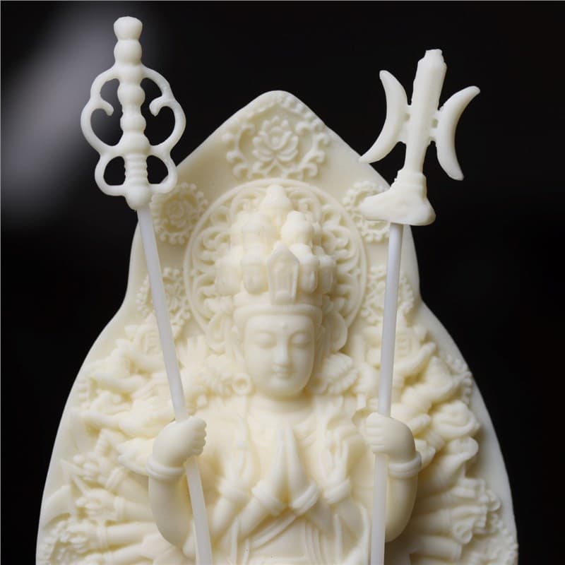 Ivory Nut Thousand-Hand Guanyin Statue Sitting on Lotus Buddha Figure Home Office Desktop Car Decorative Craft