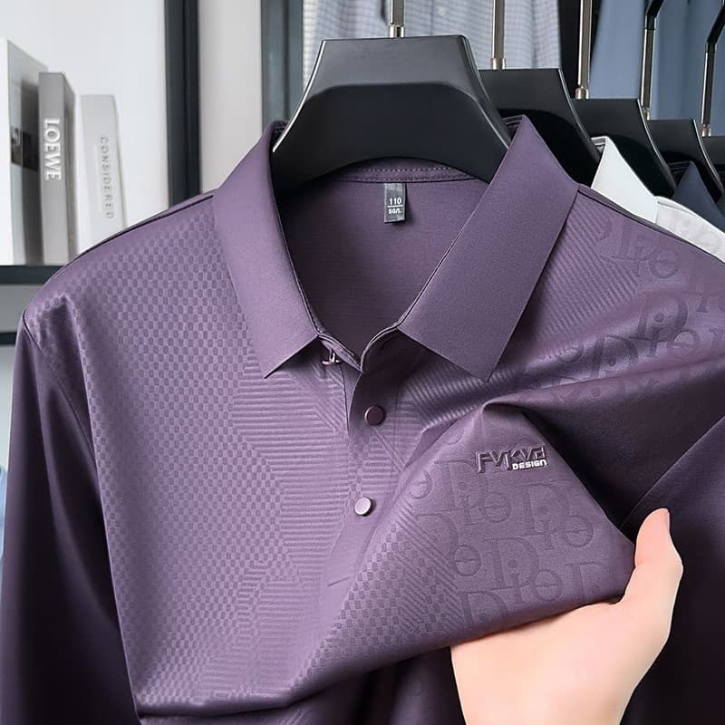 Middle-aged and elderly men's mulberry silk long-sleeved bottoming T-shirt spring and autumn new style seamless casual fashion lapel top cross-border
