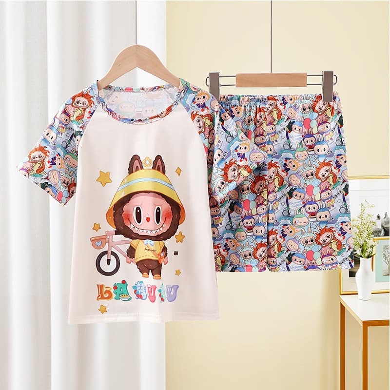 Cross-Border Wholesale Girls Pajamas Summer Boys Short Sleeve Thin 2025 New Kids Medium Big Kids Homewear Children Clothing