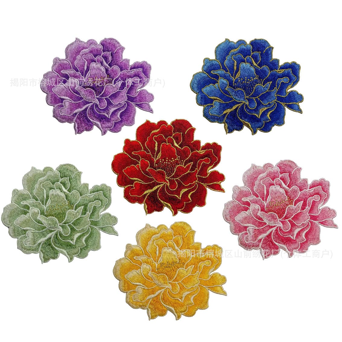 Shanqian embroidery large peony flower embroidery cloth patches for clothing hole repairs, cheongsam apparel water-soluble glue-free sewing