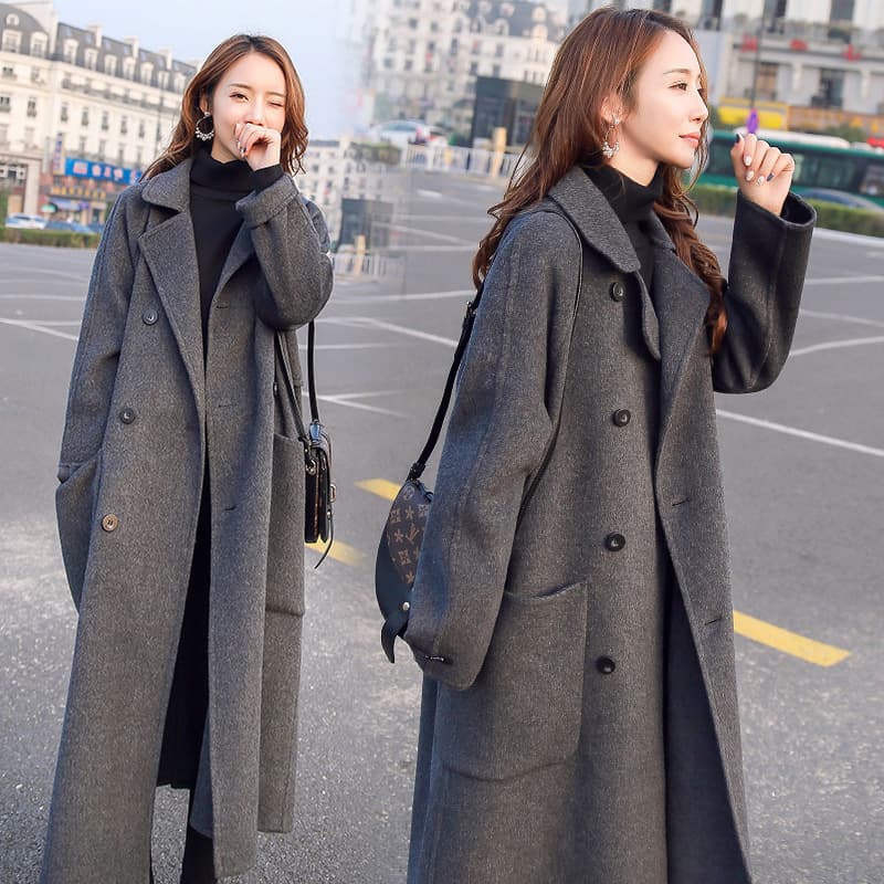 Wool Coat Women's Mid-length 2025 Autumn/Winter New Hepburn Trend Loose Over Knee Gray Thickened Wool Coat