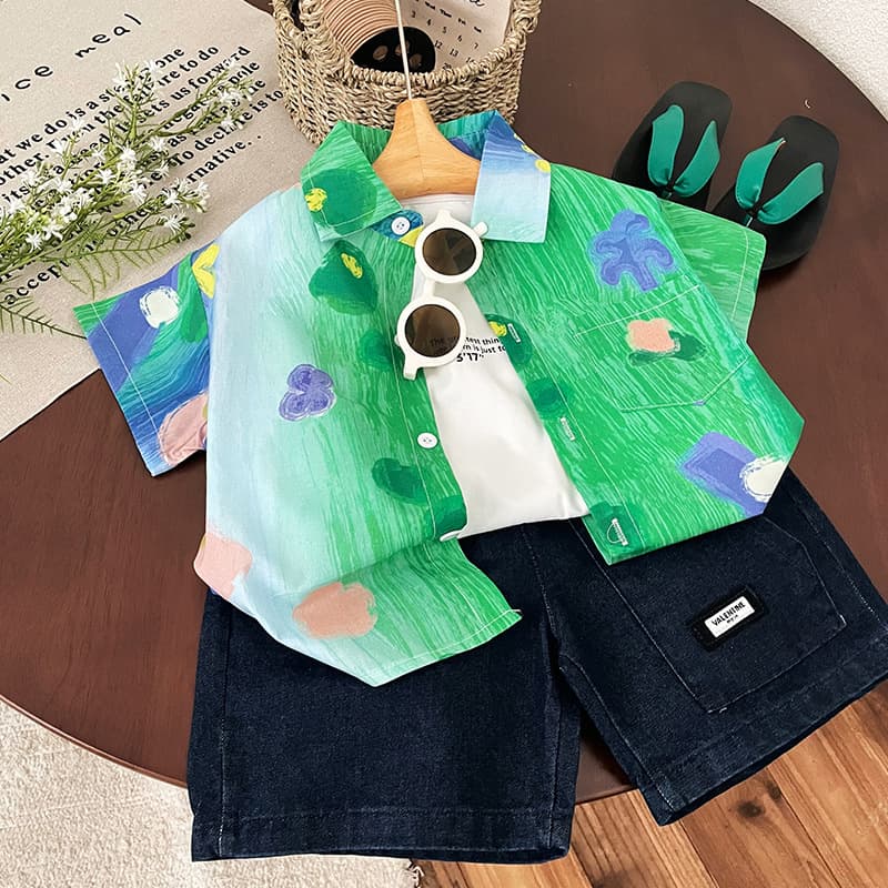 2026 New Summer Boys' Shirt and Girls' Floral Dress, Baby Short Sleeve Top Shirt Trend
