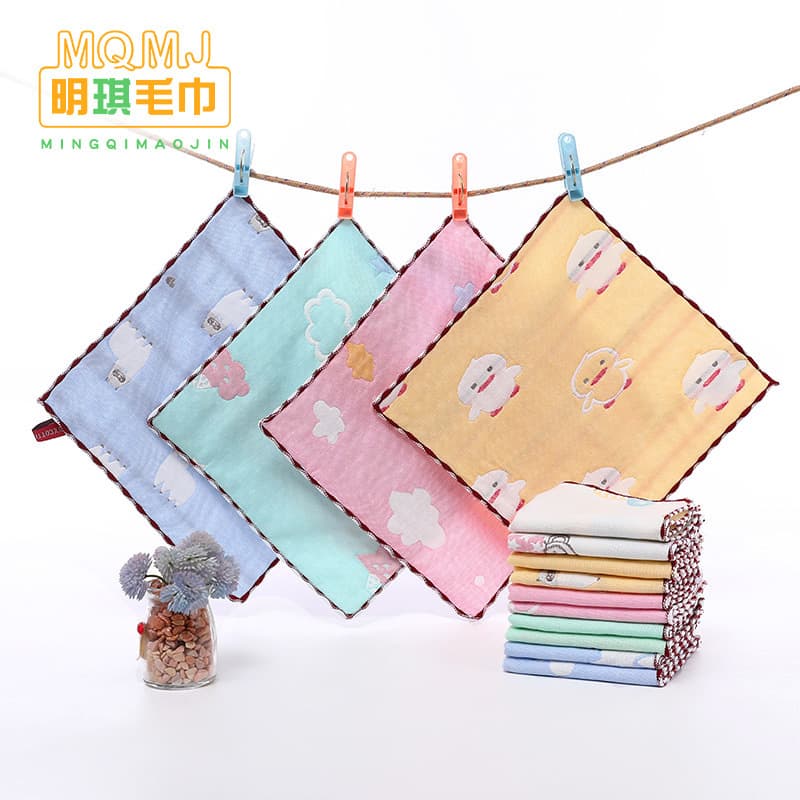 Six-Layer Pure Cotton Soft Absorbent Baby Face Towel Kindergarten Embroidery Children's Square Towel