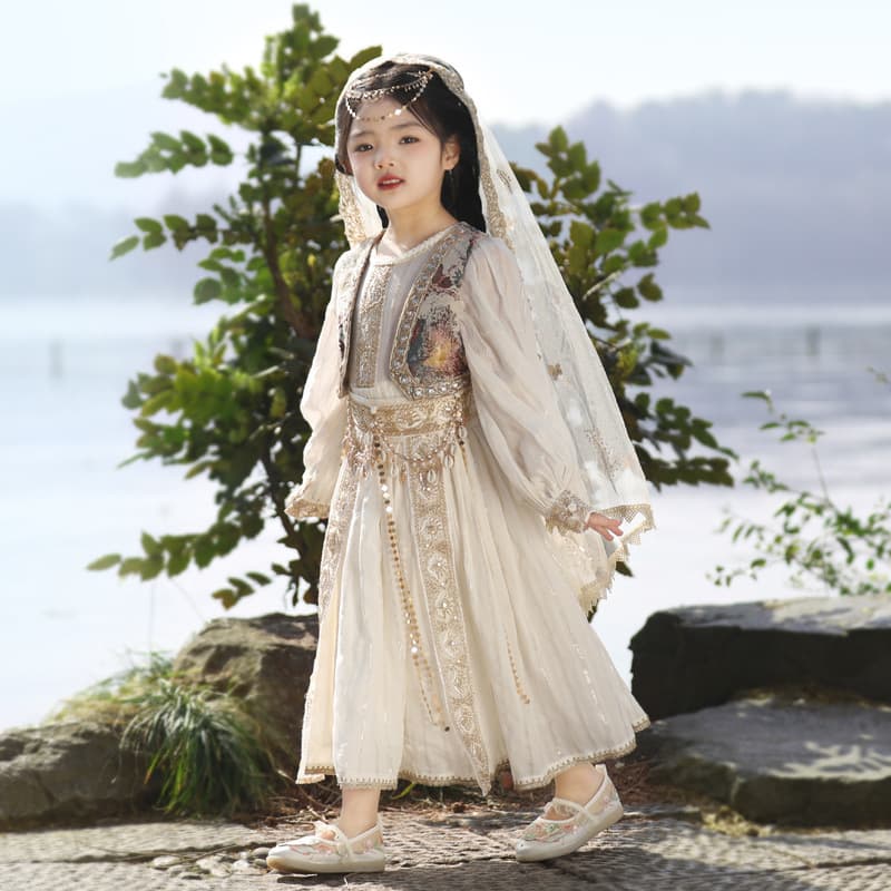 New Girls Hanfu Western Fairy Princess Dress Chinese Ancient Style Exotic Set Miao Ethnic Costume