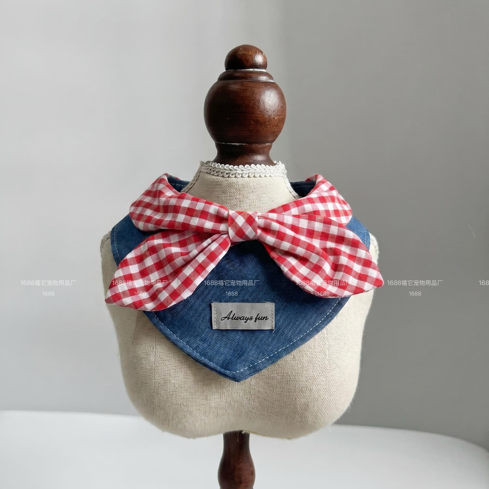 Cat and Dog Triangle Scarf Neck Bib Bandana Tie Plaid Handmade Bib Bow Tie Accessory