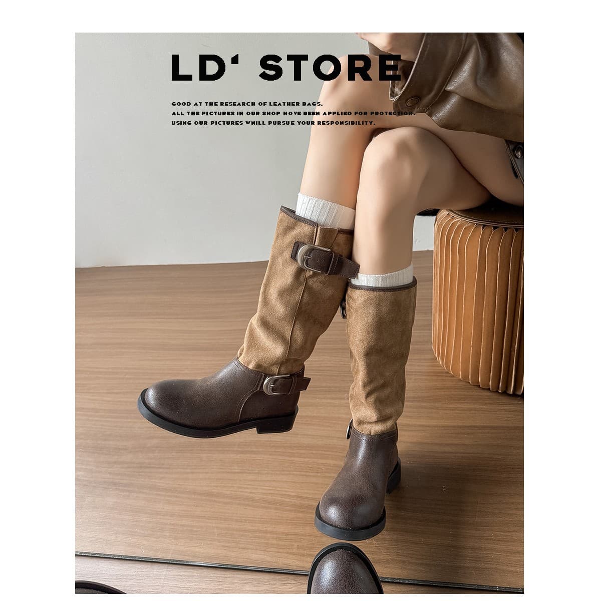 In stock and ships instantly! Women's Height-Increasing Boots 2025 New Style Patchwork Pleated Western Stacked Boots Riding Boots