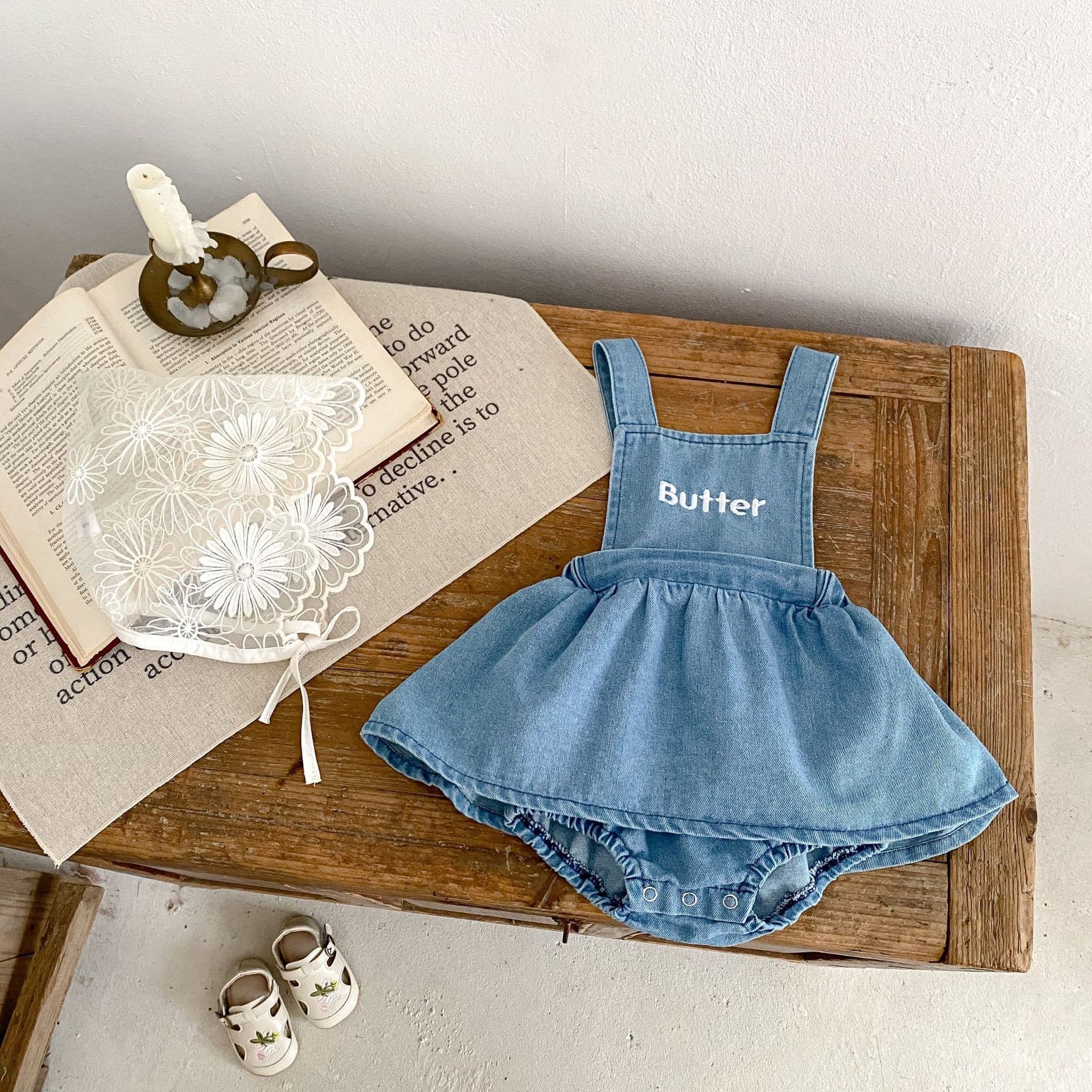 2026 Autumn Baby Girl Trendy A-Line Embroidered Denim Overall Dress Jumper Dress