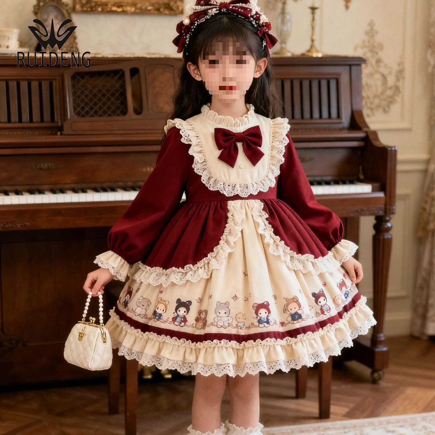 New princess-style tutu dress for older children, Lolita-style court dress, children's formal dress with butterfly design.