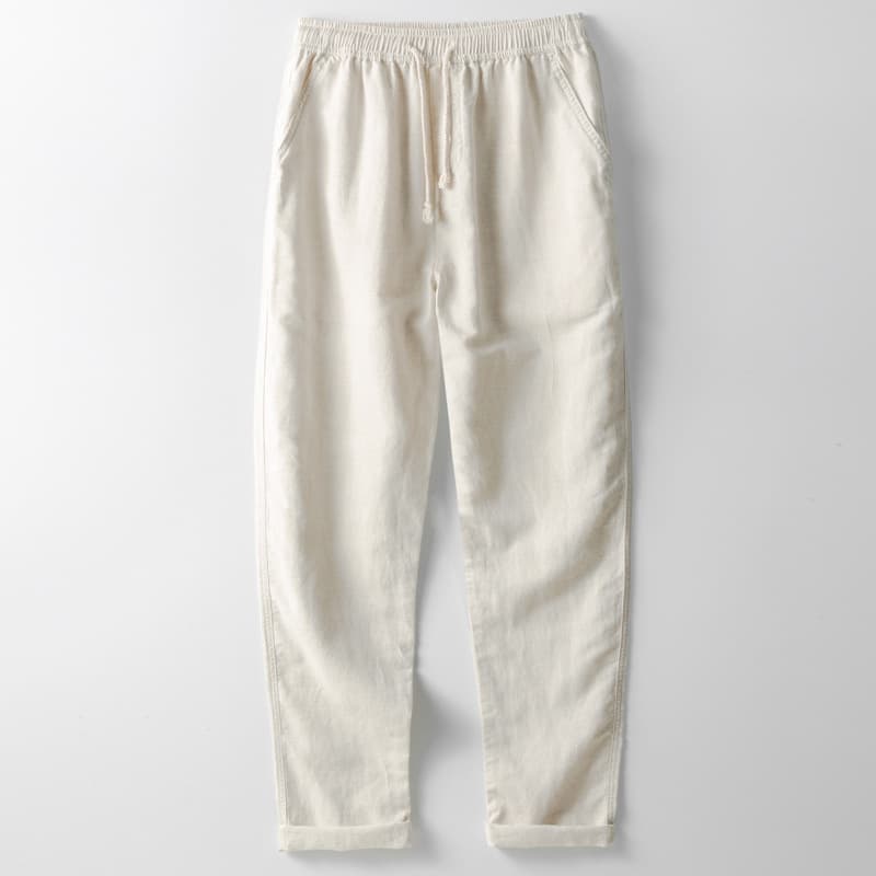 Casual Linen Men's Loose Straight Leg Pants plus Size Cotton Linen Trousers Elastic Waist Large Size Summer Long Trousers