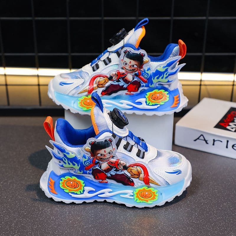 Wholesale Children's Sports Shoes, 2025 Autumn/Winter New Leather Upper Fleece-Lined Warm Boys' Shoes, Nezha Soft-Sole Running Shoes