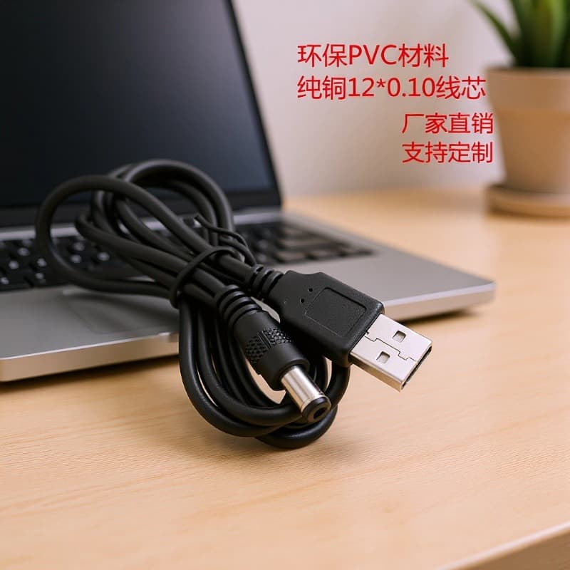 ROHSUSB to DC5.5*2.1 power cord DC round head 5.5 tuning fork adapter night light charging cable copper core