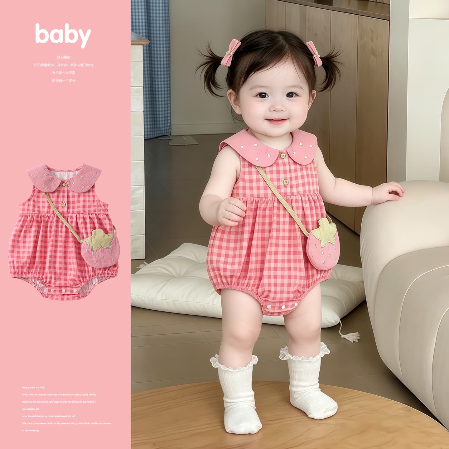 Baby Korean-Style Sweet Doll Collar Plaid Cotton Sleeveless Romper for Girls Summer New Stylish Bodysuit