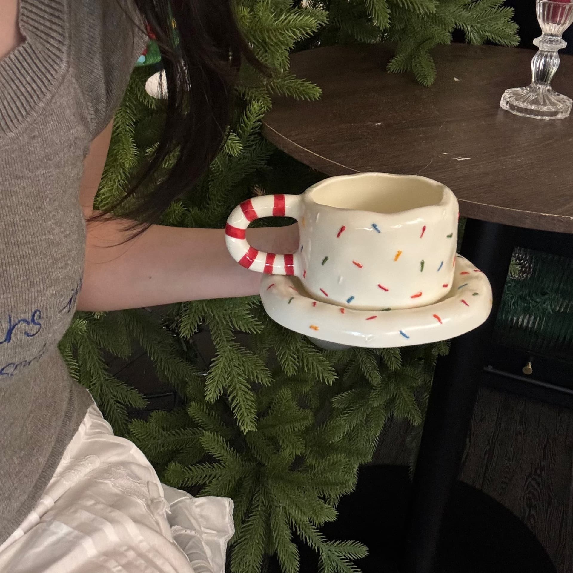 Korean Ins Style Vintage Polka Dot Coffee Cup & Saucer - Hand-Painted Under-Glaze Cup & Saucer, Blogger Same Style Ceramic Cup & Saucer
