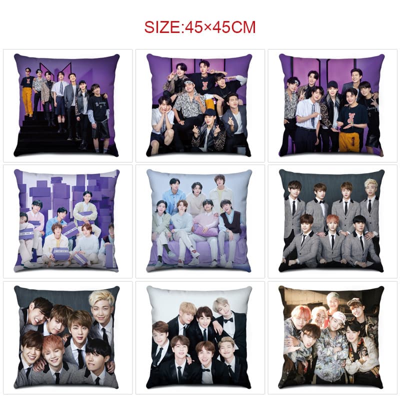 BTS K-Pop Boy Band Double-Sided Printed Throw Pillow, Home Sofa Cushion Full-Color Double-Sided Print Pillow