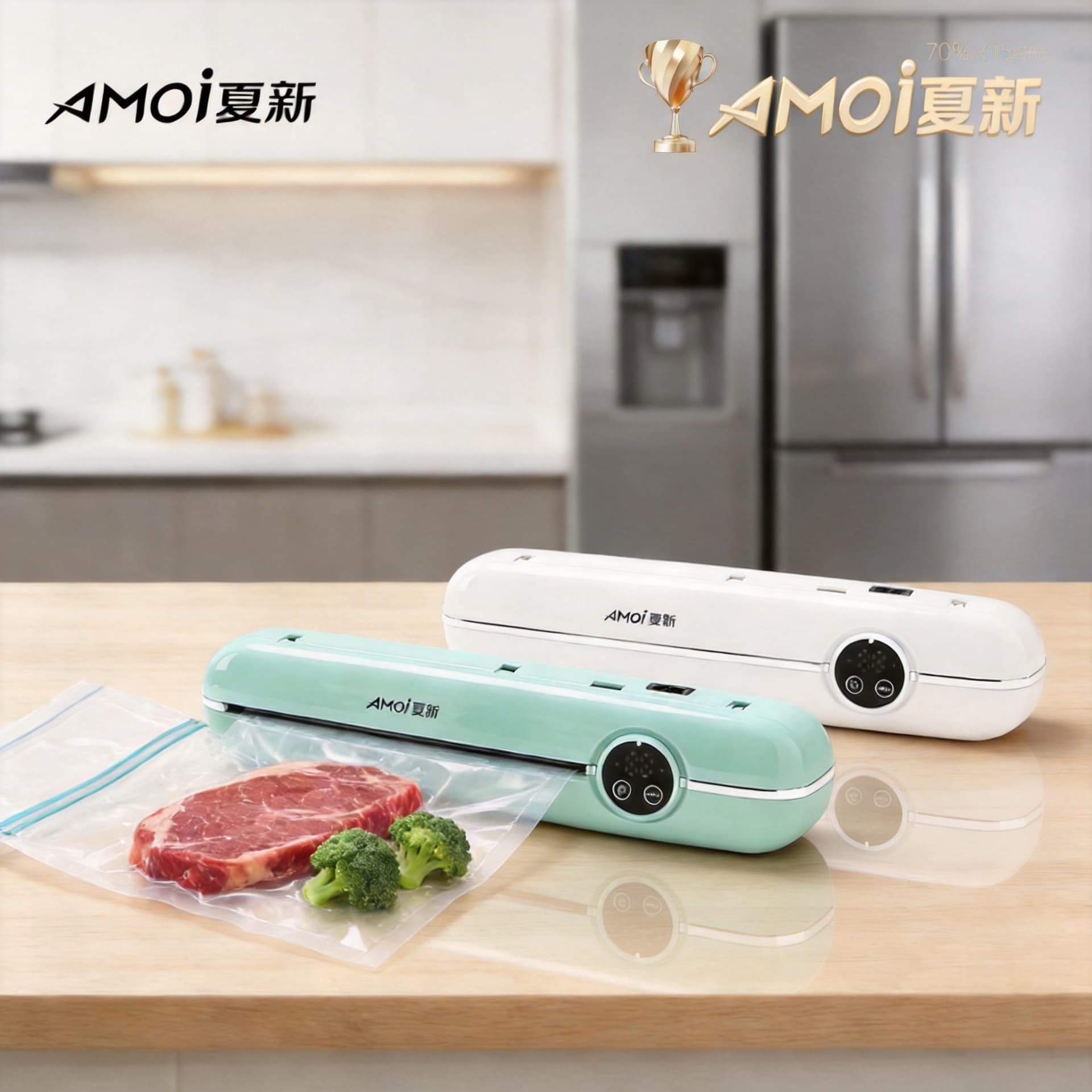 Amoi Household Vacuum Sealing All-In-One Machine, Fully Automatic Vacuum Sealing Machine for Home Food Preservation and Vacuuming