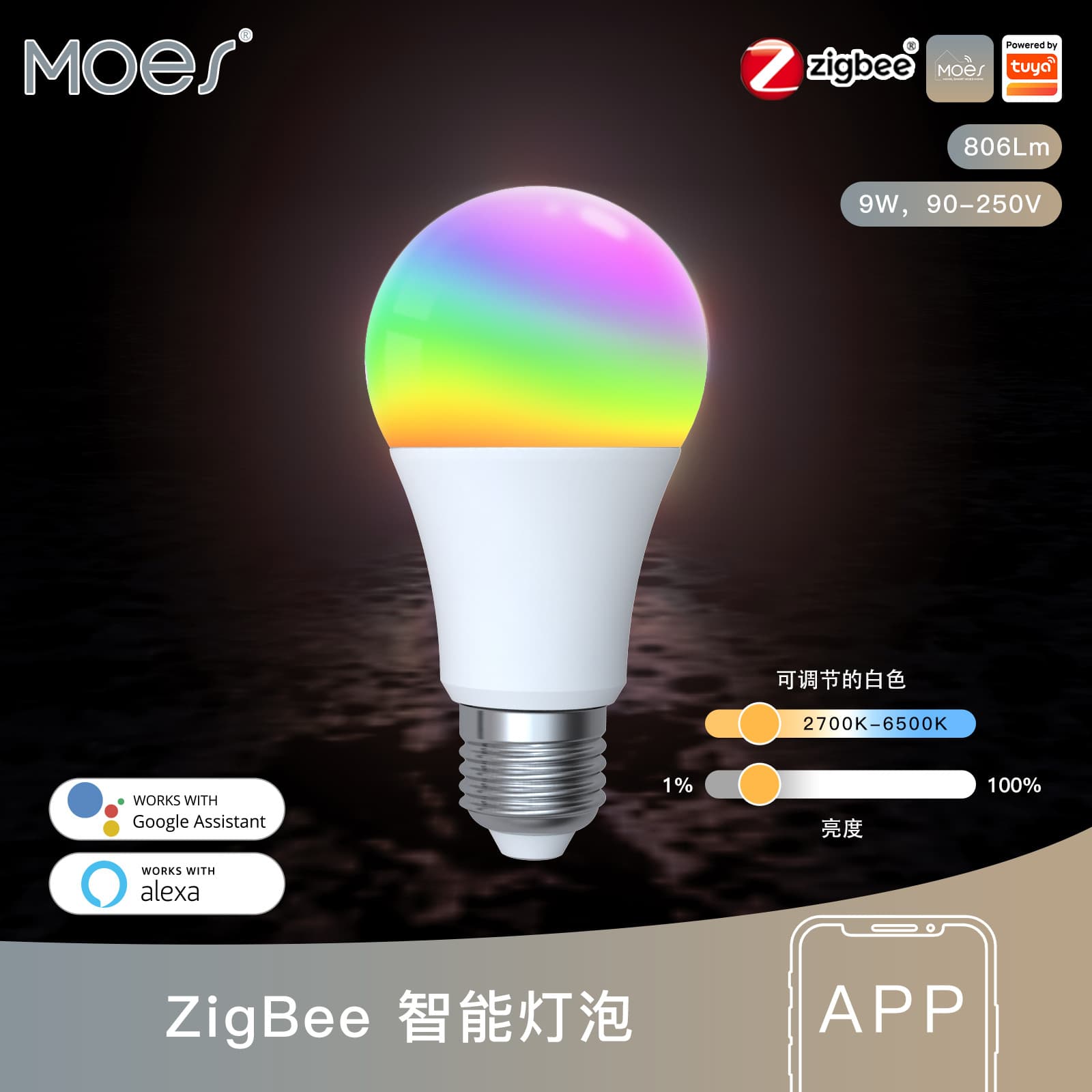 Tuya Smart Home Zigbee Smart Bulb APP Timer Dimmable Color Temperature Adjustable E27 Smart Globe Bulb