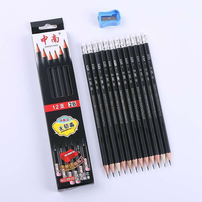 Wholesale Zhongnan pencil primary school children 2b pencil kindergarten with eraser head writing test drawing pencil