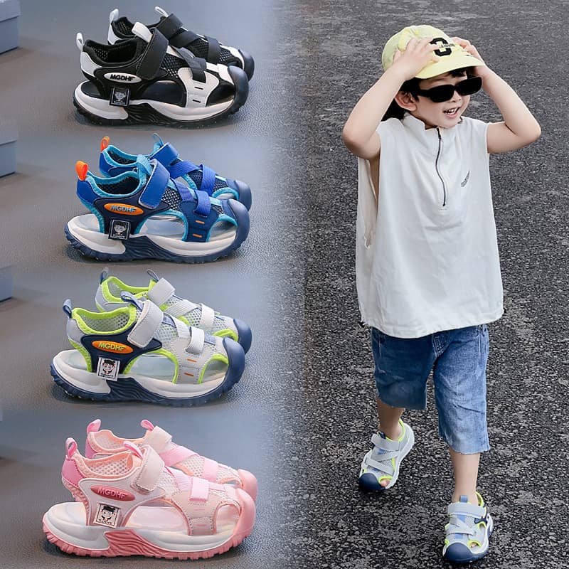 Boys Nezha Sandals New Summer Children's Mesh Toe Sports Beach Shoes Boys Anti-slip Velcro Sandals