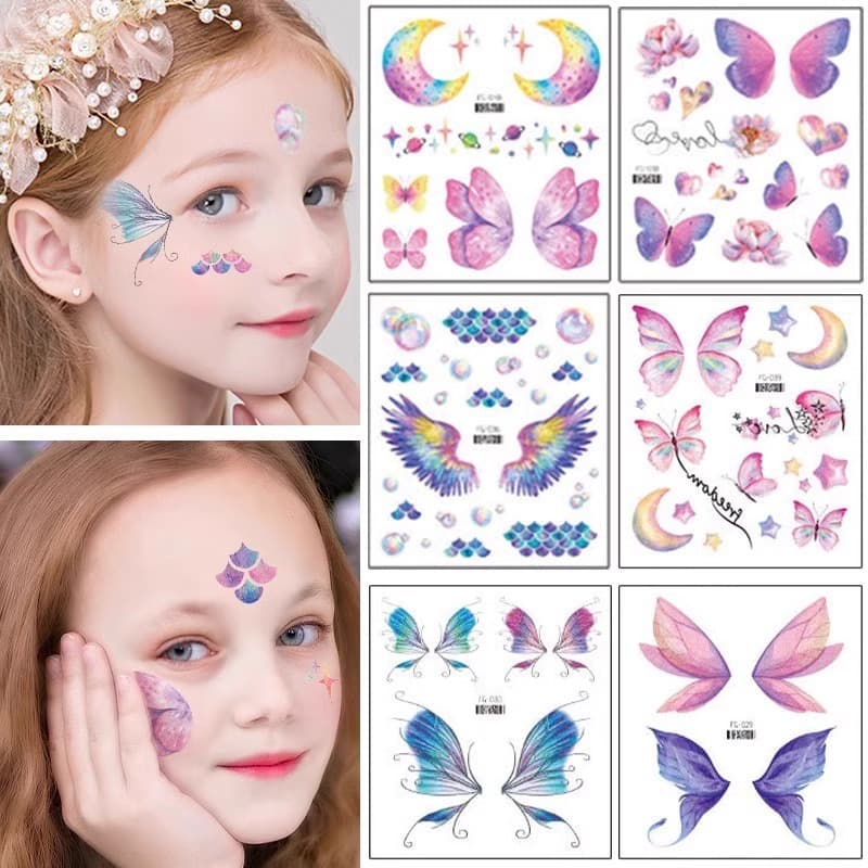 Colorful Cute Butterfly Face Painting Stickers for Children Girls Performance Face Tattoo Dream Tattoo Eye Corner Stickers Stage
