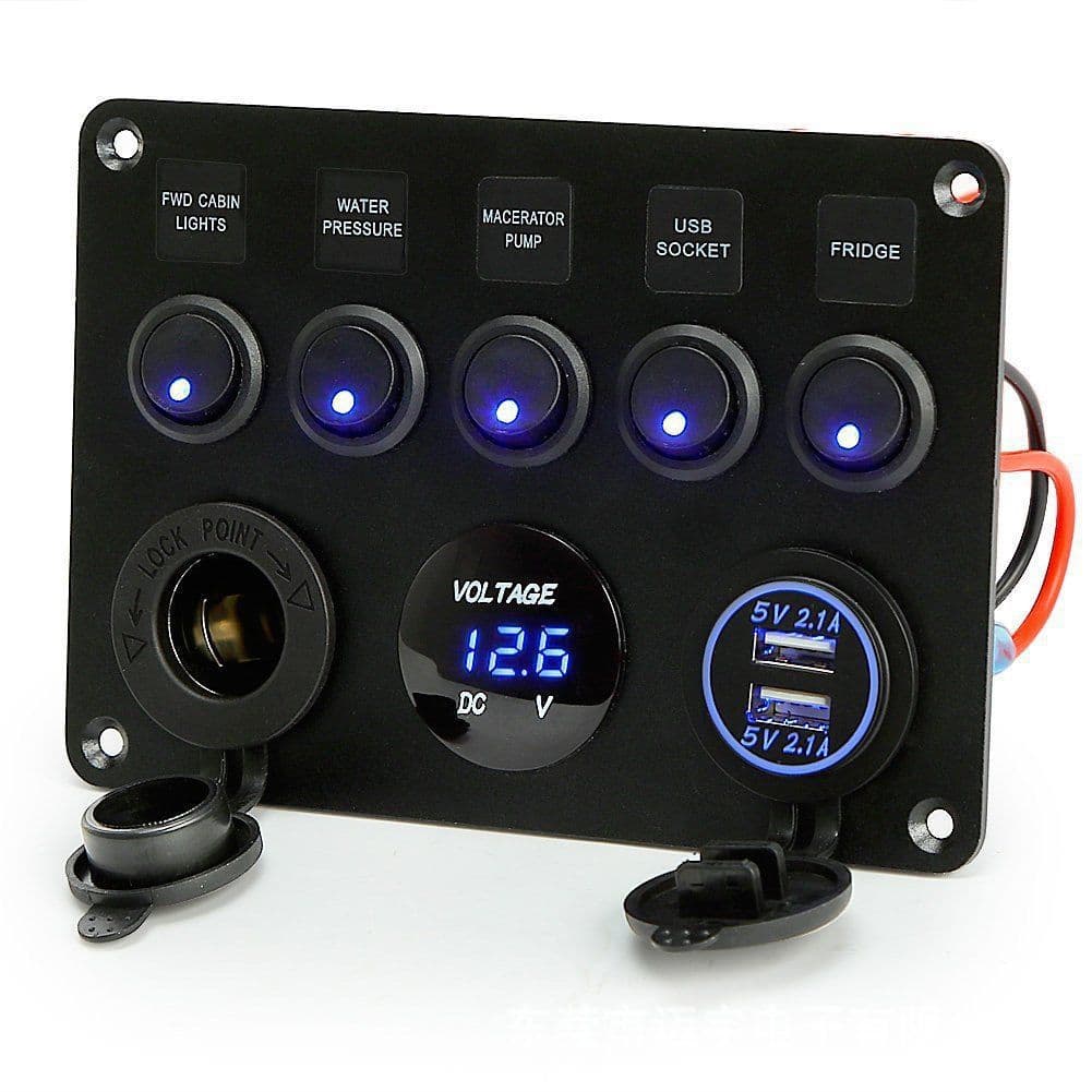 5+3 cat eye circular switch panel combination USB voltmeter female base car modified car charger panel 12-24V
