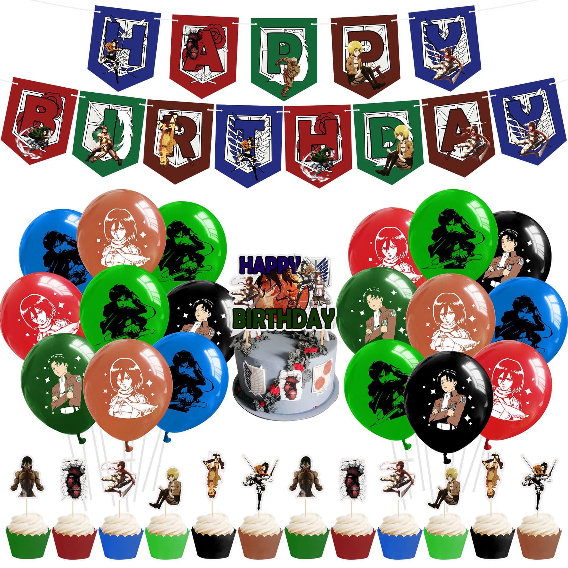 Attack on Titan cartoon flag balloon set Japanese anime children's birthday party decoration toy balloons