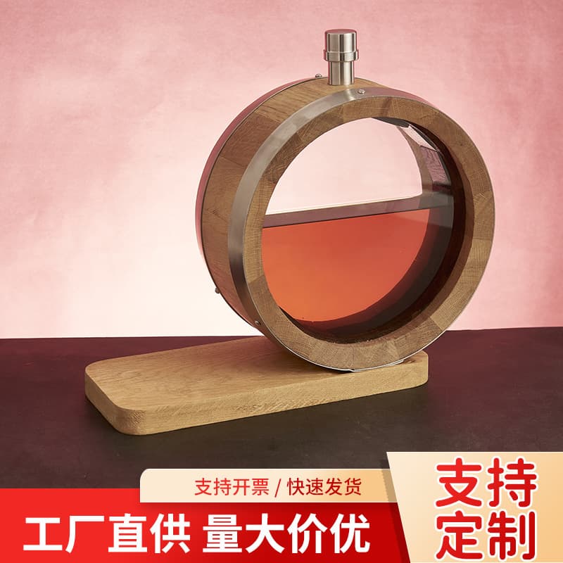 O-Shaped Oak Barrel Visual Decorative Home Bar Liquor Display Whiskey White Wine Wooden Wine Barrel