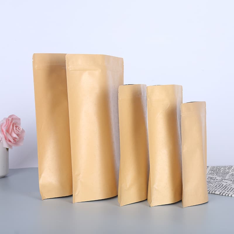 Snack Food Portioning Yellow Kraft Paper Self-Sealing Stand-up Bags Inner Aluminum Coated Strong Seal Tea Snacks Waterproof Moisture-proof