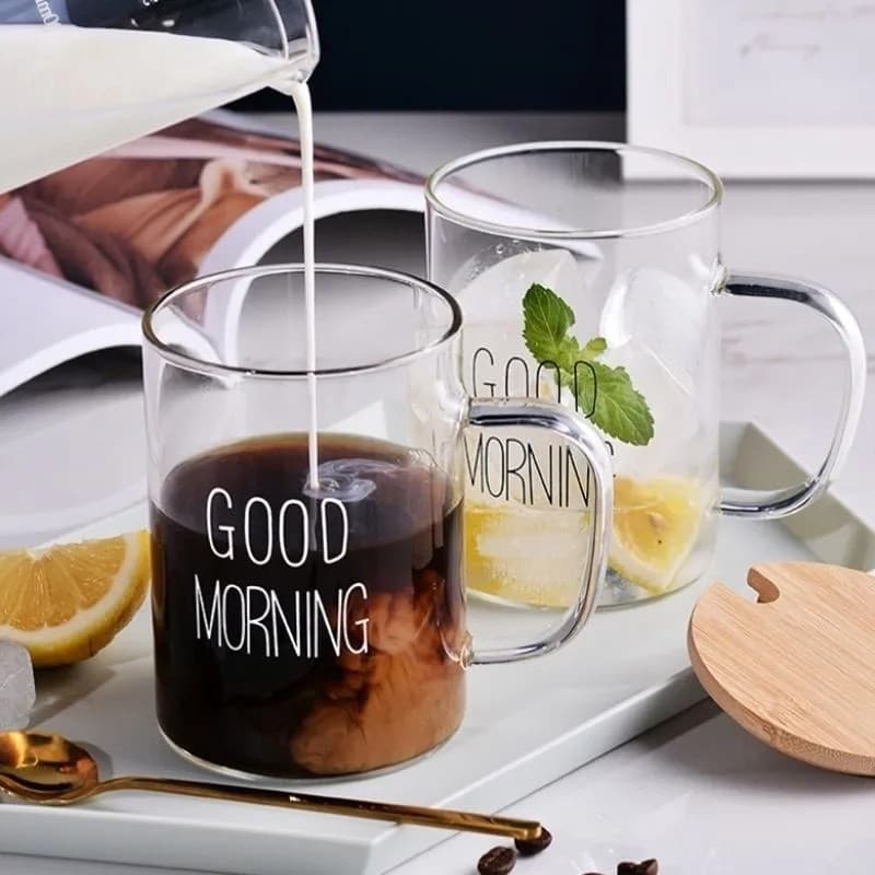 Glass Cup with Handle, Simple Ins Style Square Cup for Water, Milk Tea, Straight Tube Breakfast Cup, High Borosilicate Tea Cup