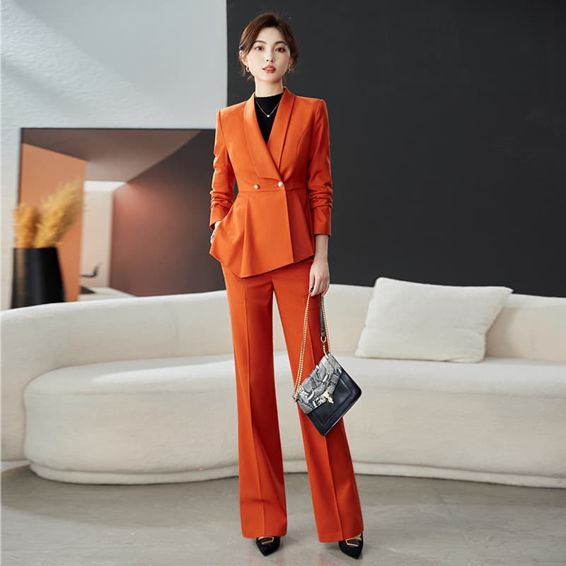 Orange Suit Set for Women Thick Fabric Elegant High-End Beauty Salon Workwear Medical Aesthetic Consultant Flared Pants Blazer Formal Wear
