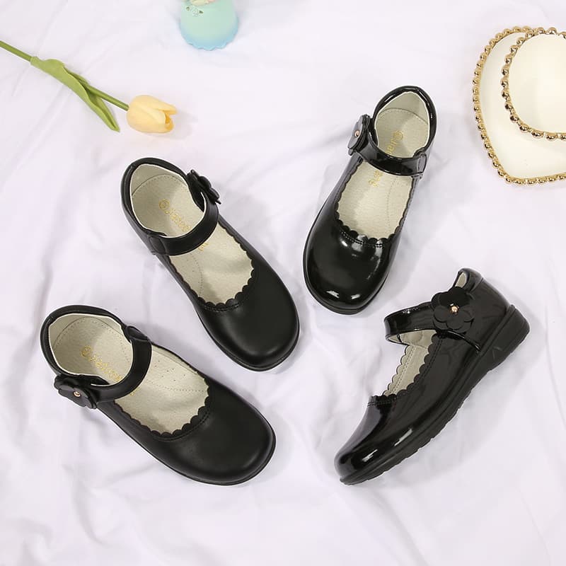 Girls' Leather Shoes for Big Kids Campus Student Black Princess Flats Small Performance Spring/Autumn Penny Loafers School Style