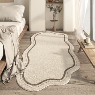 Minimalist Irregular Luxury Faux Cashmere Bedside Rug, Home Living Room Insulation Anti-Slip Full Coverage Carpet, Long Strip Stain-Resistant Floor Mat