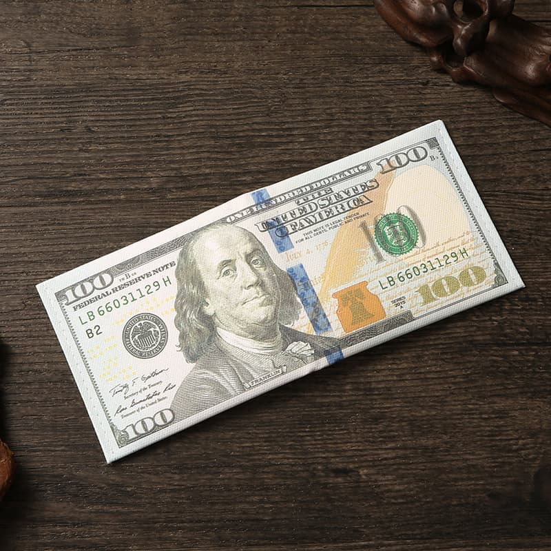 Creative Wallet for Men Cross-Border Dollar Print World Currency Patterns Canvas Short Money Clip Card Holder In Stock Customizable