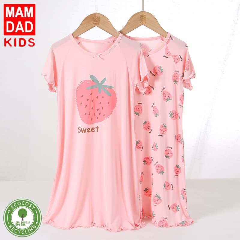 Girls Sleepwear Short Sleeve Children's Home Clothes Baby Girls' Dress Casual Thin Knitted Fabric Moisture Wicking All Seasons
