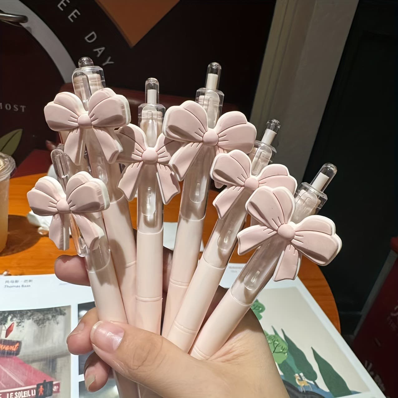 Bow Party Ballpoint Pen Gift Set for Girls Pink Series Retractable Pens High Aesthetic Ins Style
