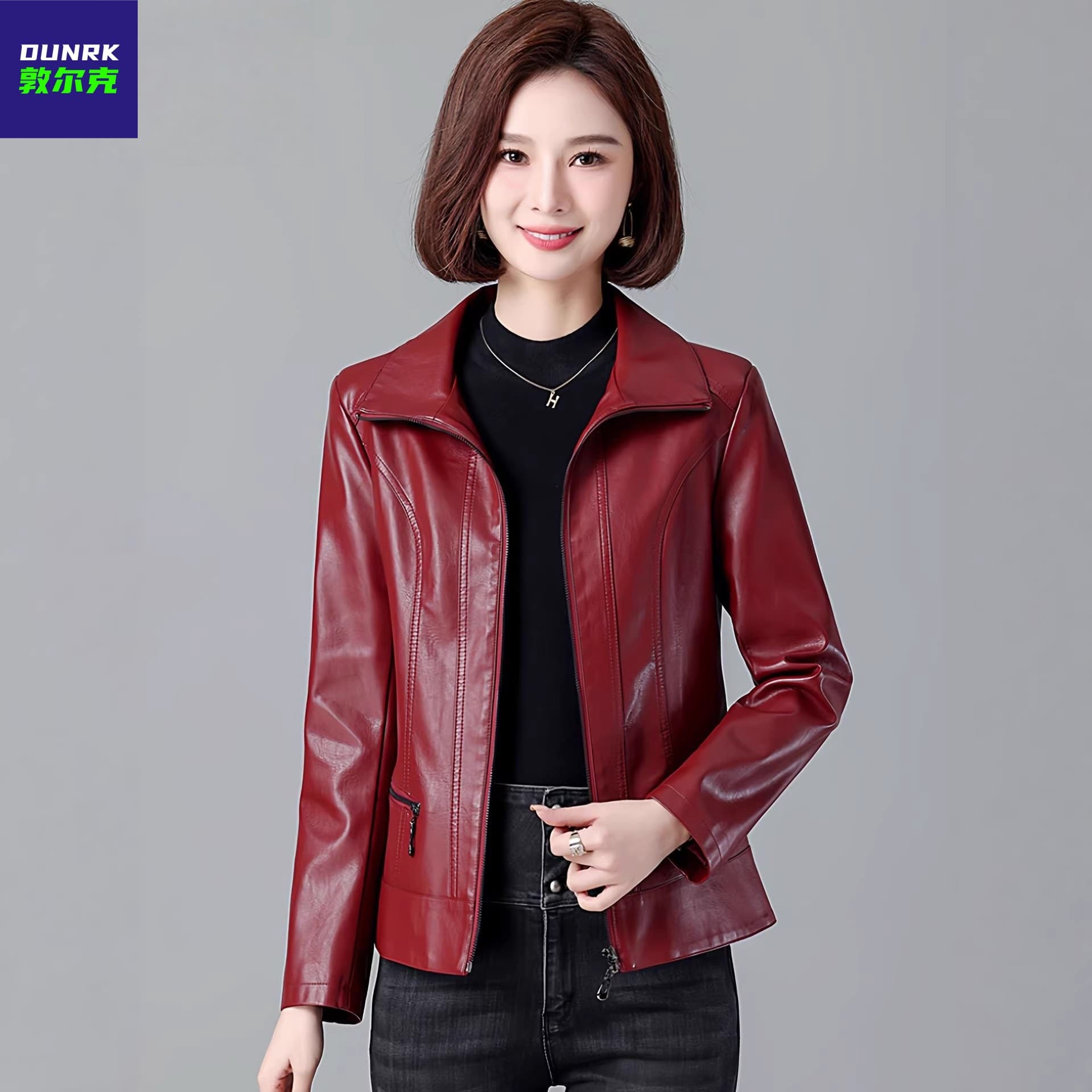 Middle-aged and elderly women's leather jackets 2026 new casual style popular short mom coat Haining leather jacket