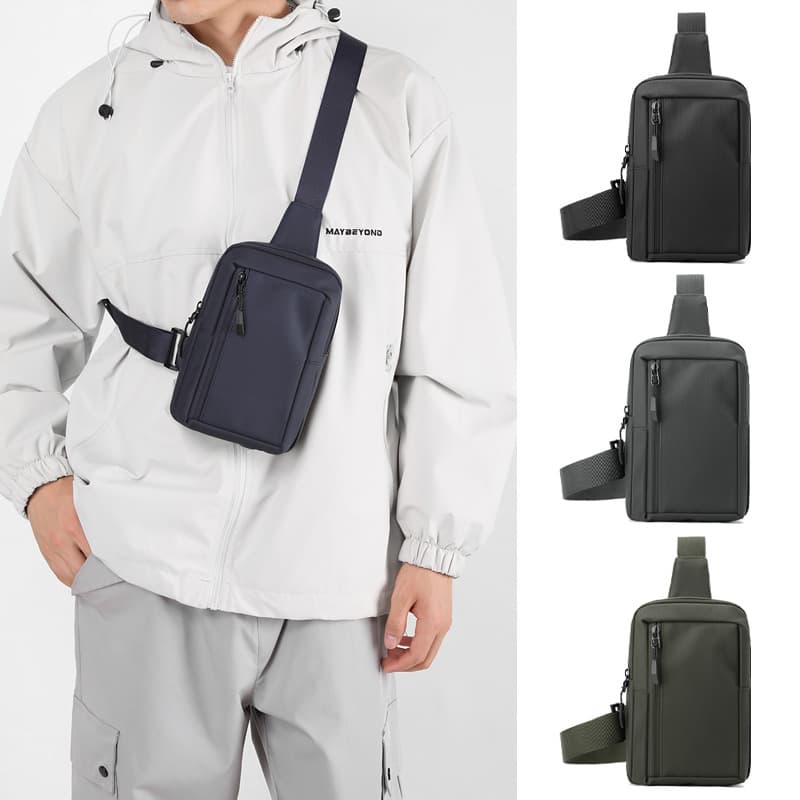 Leather film chest bag men's backpack, shoulder chest bag, cross-body chest bag, water-repellent commuting small backpack for women