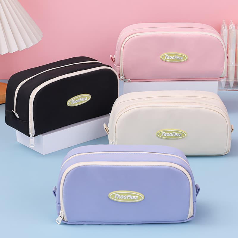 New Simple Large Capacity Student Pencil Case Solid Color Korean Style Macaron Stationery Box High Appearance Double Layer Pencil Pouch