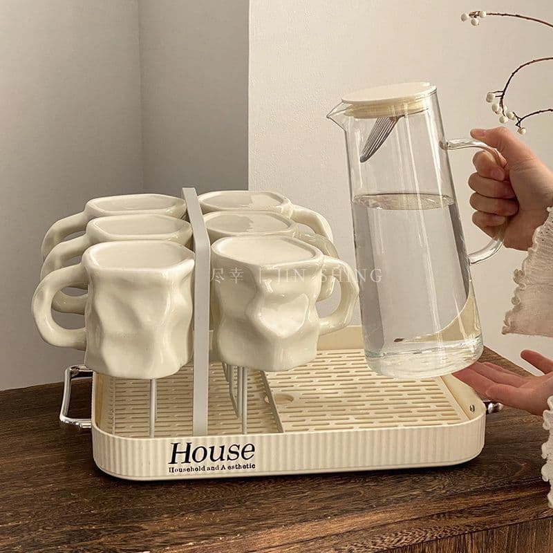 Premium Ceramic Mug Set for Home Living Room Housewarming Guest Cups Twist Mug Teapot Set