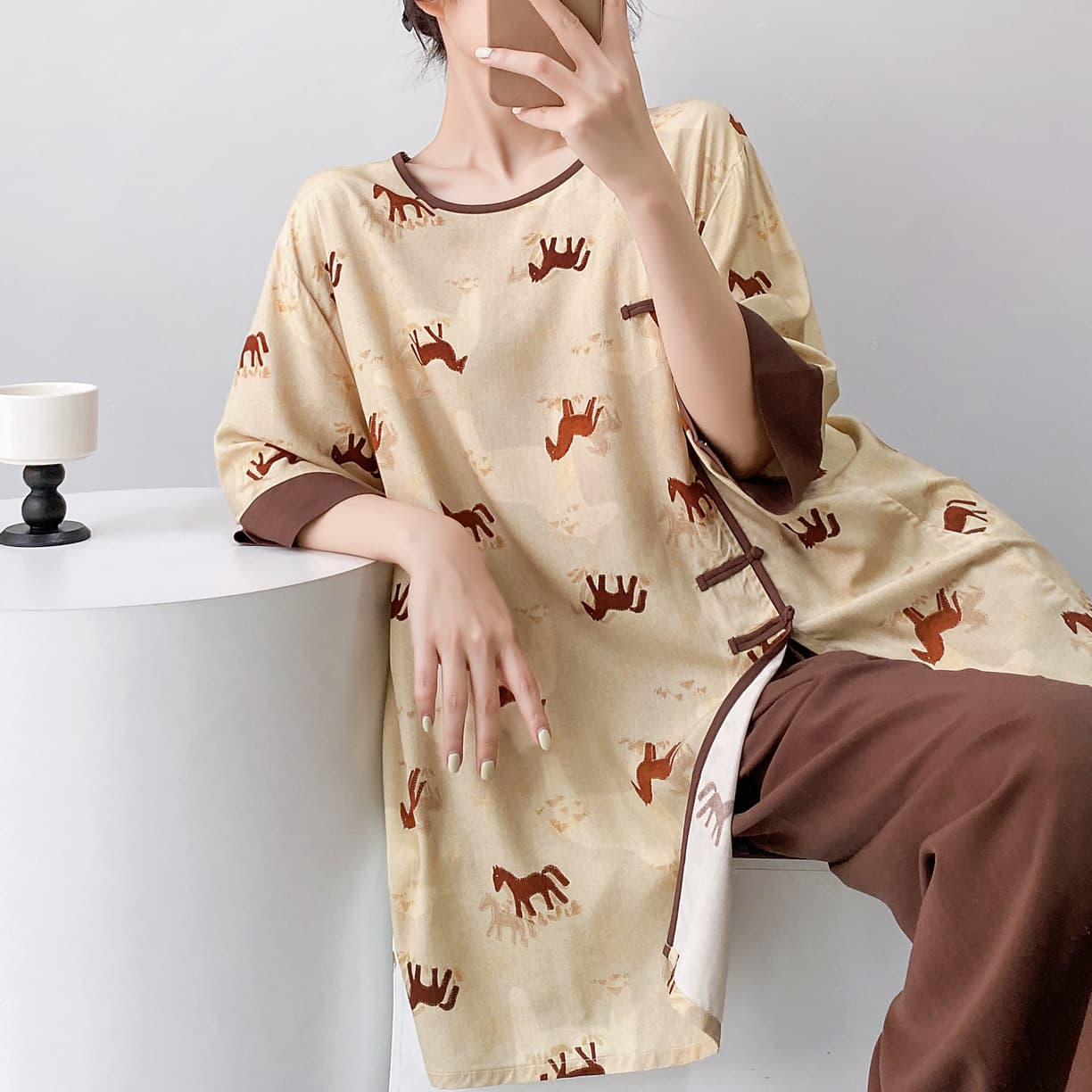 Mianchou Shijia New Chinese Style National Wind Button Pajamas Women 2025 New Rayon Short Sleeve Set Wearable Outdoors Summer