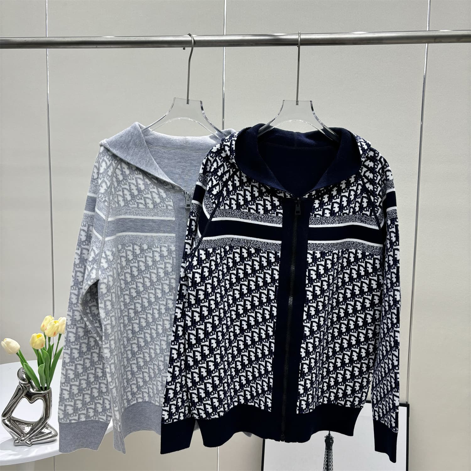 Drop Shipping D-House High Version 2024 Autumn/Winter Reversible Letter Jacquard Cardigan Jacket Unisex