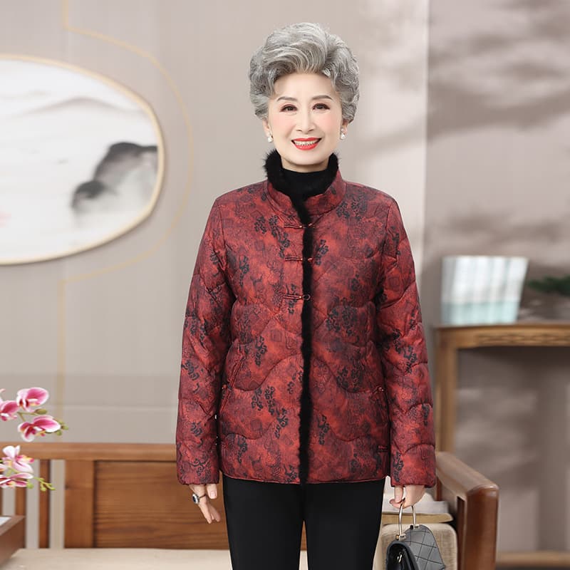 90% White Duck Feather Down Jacket for Mothers with Mink Fur Collar, Elegant Autumn/Winter Coat for Middle-aged and Elderly Women and Grandmothers