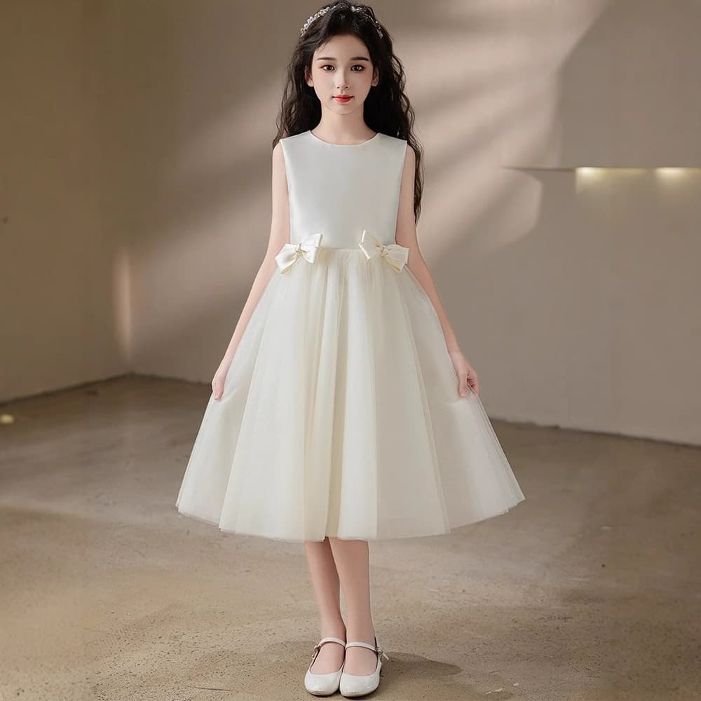 White Girl Dress Wedding Little Girl Flower Girl Dress High-End Birthday Party Princess Dress Small Host Performance Dress