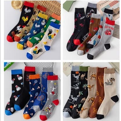 2025 Autumn/Winter Cross-Border Trendy Men's Socks, European & American Style Happy Large Size Men's Socks, Cartoon Women's Socks, Mid-Calf Socks