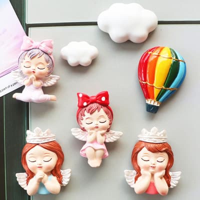 Simple and cute healing girl's heart three-dimensional magnetic stickers angel flower fairy resin refrigerator magnet decorative magnetic stickers