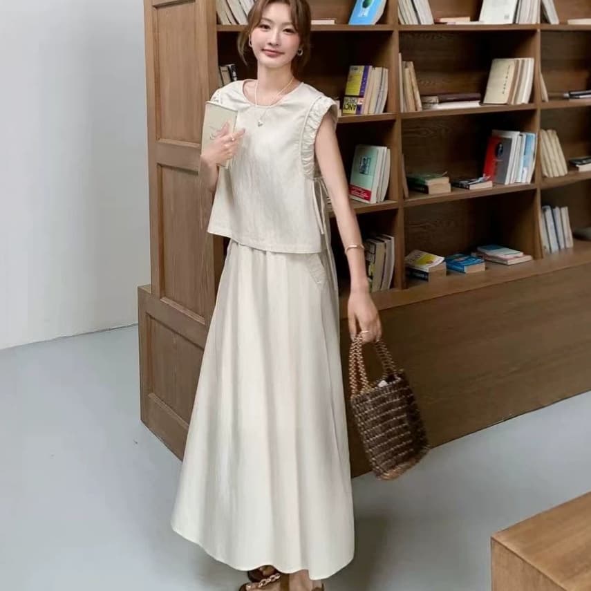 French Design Vest and Long Skirt Two-Piece Set for Women, New Summer Cool Elegant Age-Reducing Simple Skirt Set